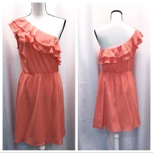 Buttons Super Cute one shoulder dress Coral